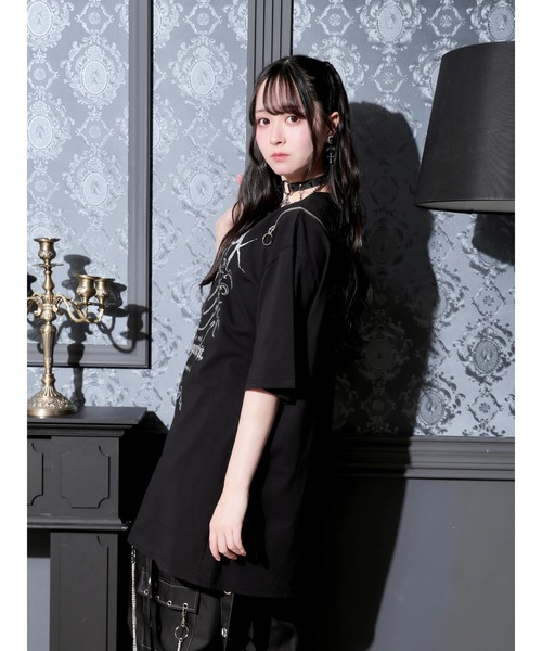 NOEMIE(ノエミー)の「肩ZIPアバラプリントTシャツ(Tシャツ/カットソー・レディース・ブラック/オフホワイト/ブルー系その他・M)」の11枚目の写真