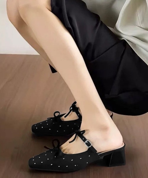 Miniministore(ミニミニストア)の「リボン付きミュールサンダルラインストーン(パンプス・レディース・ブラック・23.0cm/22.5cm/24.5cm/24.0cm/23.5cm)」の2枚目の写真