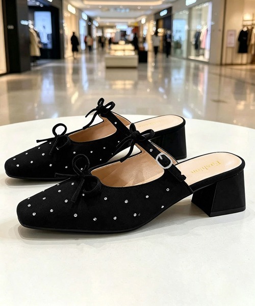 Miniministore(ミニミニストア)の「リボン付きミュールサンダルラインストーン(パンプス・レディース・ブラック・23.0cm/22.5cm/24.5cm/24.0cm/23.5cm)」の15枚目の写真