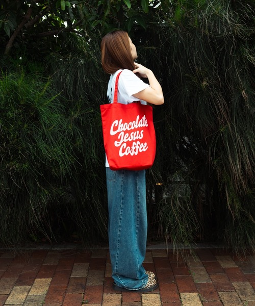 Chocolate Jesus Coffee（チョコレートジーザスコーヒー）の「COFFEE LOGO TOTE BAG（トートバッグ・メンズ・レッド/オリーブ・MEDIUM）」の7枚目の写真