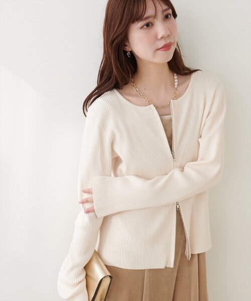 natural couture（ナチュラルクチュール）の「Wジップカーディガン（カーディガン/ボレロ・レディース・ブラック/ピンク/サックスブルー/ブラウン/ライトベージュ/オフホワイト・FREE）」の8枚目の写真