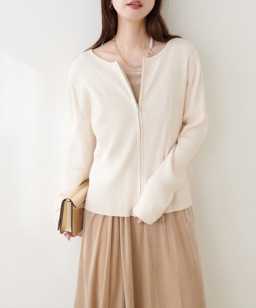 natural couture（ナチュラルクチュール）の「Wジップカーディガン（カーディガン/ボレロ・レディース・ブラック/ピンク/サックスブルー/ブラウン/ライトベージュ/オフホワイト・FREE）」の9枚目の写真