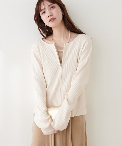 natural couture（ナチュラルクチュール）の「Wジップカーディガン（カーディガン/ボレロ・レディース・ブラック/ピンク/サックスブルー/ブラウン/ライトベージュ/オフホワイト・FREE）」の10枚目の写真
