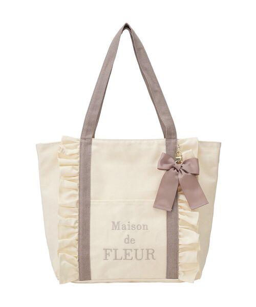 Maison de FLEUR(メゾンドフルール)の「フロントフリルマルチポケットトートバッグ(トートバッグ・レディース・アイボリー/ブラック・FREE)」の9枚目の写真
