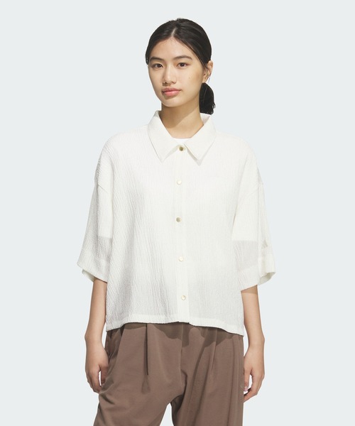 adidas(アディダス)の「ソフトリュクス シアー ルーズフィット 襟付き 半袖シャツ / アディダス adidas(Tシャツ/カットソー・レディース・ホワイト・XX-LARGE/LARGE/MEDIUM/SMALL/X-LARGE/X-SMALL)」の1枚目の写真