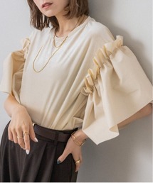 フェイクレザーフレアスリーブベロアTシャツ