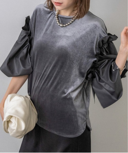 each(イーチ)の「フェイクレザーフレアスリーブベロアTシャツ(Tシャツ/カットソー・レディース・アイボリー/ブラウン/グレー・FREE)」の18枚目の写真