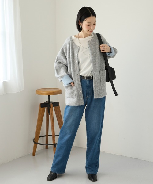 Aunely(オーネリー)の「【Aunely】<Wフェイス>ウールブレンドやわらかタッチニットカーディガン/セットアップ対応(カーディガン/ボレロ・レディース・ピンク/ブラック/グレー/アイボリー/チャコール/ネイビー/ミント・M/L)」の16枚目の写真