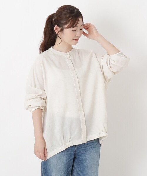 one'sterrace(ワンズテラス)の「麻混裾ギャザー ワイドシャツ(シャツ/ブラウス・レディース・その他/イエロー系9/アイボリー系8・02)」の2枚目の写真