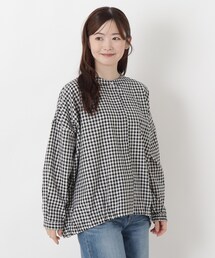 麻混裾ギャザー ワイドシャツ