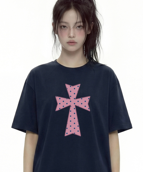 GRAVER（グレーバー）の「[ユニセックス]ドットクロス2 半袖Tシャツ_3カラー（Tシャツ/カットソー・レディース・ネイビー/ライトグレー/ホワイト・LARGE/SMALL/MEDIUM）」の6枚目の写真