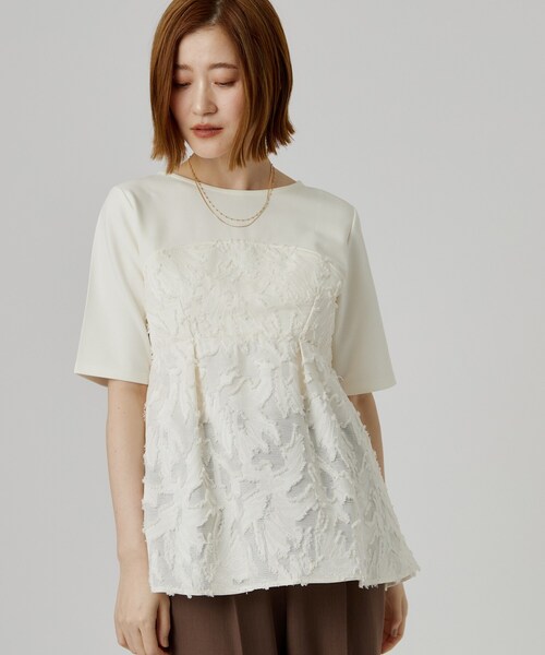 grove(グローブ)の「【着映え◎・体系カバー】ジャカードドッキングカットソー(Tシャツ/カットソー・レディース・オフホワイト/ブラウン系その他・03/02/01/05/04)」の3枚目の写真