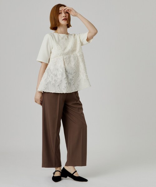 grove(グローブ)の「【着映え◎・体系カバー】ジャカードドッキングカットソー(Tシャツ/カットソー・レディース・オフホワイト/ブラウン系その他・03/02/01/05/04)」の5枚目の写真