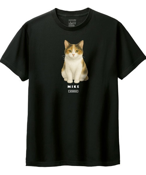 Moftique（モフティック）の「Moftique（モフティック） 半袖Tシャツ 三毛猫 猫 アニマル プリント 5.6オンス トップス カットソー レディース（Tシャツ/カットソー・レディース・ブラック/ホワイト・M/L）」の2枚目の写真
