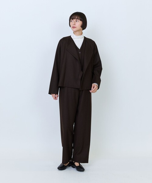 LOISIR(ロワズィール)の「ウールフラノベルテッドジャケット(ノーカラージャケット・レディース・ブラック/ブラウン・FREE)」の3枚目の写真