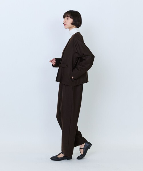 LOISIR(ロワズィール)の「ウールフラノベルテッドジャケット(ノーカラージャケット・レディース・ブラック/ブラウン・FREE)」の5枚目の写真