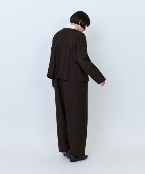 LOISIR(ロワズィール)の「ウールフラノベルテッドジャケット(ノーカラージャケット・レディース・ブラック/ブラウン・FREE)」の6枚目の写真