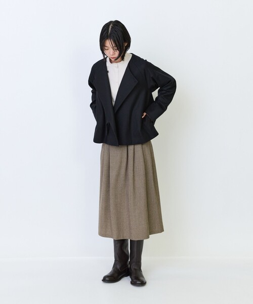 LOISIR(ロワズィール)の「ウールフラノベルテッドジャケット(ノーカラージャケット・レディース・ブラック/ブラウン・FREE)」の7枚目の写真