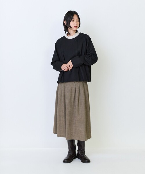 LOISIR(ロワズィール)の「ウールフラノベルテッドジャケット(ノーカラージャケット・レディース・ブラック/ブラウン・FREE)」の8枚目の写真