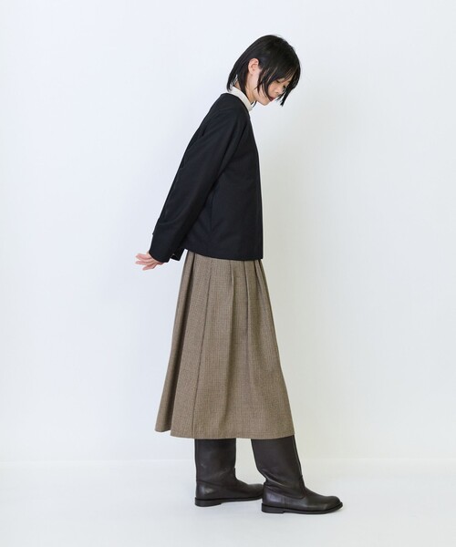 LOISIR(ロワズィール)の「ウールフラノベルテッドジャケット(ノーカラージャケット・レディース・ブラック/ブラウン・FREE)」の9枚目の写真