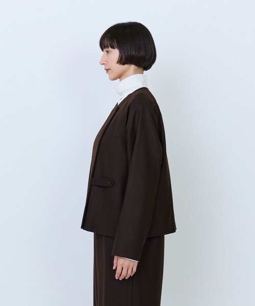 LOISIR(ロワズィール)の「ウールフラノベルテッドジャケット(ノーカラージャケット・レディース・ブラック/ブラウン・FREE)」の12枚目の写真