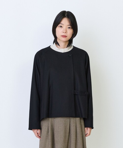 LOISIR(ロワズィール)の「ウールフラノベルテッドジャケット(ノーカラージャケット・レディース・ブラック/ブラウン・FREE)」の15枚目の写真