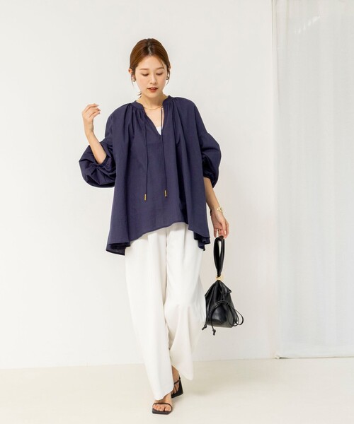 NOLLEY’S(ノーリーズ)の「ウォッシャブルオーバーブラウス(シャツ/ブラウス・レディース・ネイビー/ベージュ/サックスブルー・38)」の19枚目の写真