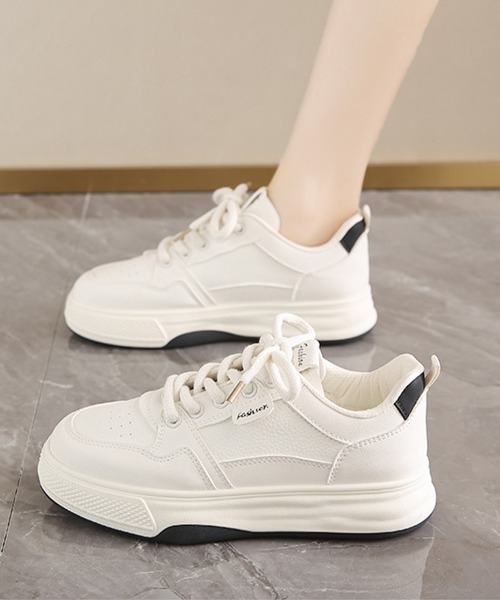 Miniministore(ミニミニストア)の「バイカラー厚底スニーカー 白 ベーシック(スニーカー・レディース・ホワイト×ブラック/ホワイト・23.5cm/23.0cm/22.5cm/25cm/24.5cm/24.0cm)」の3枚目の写真