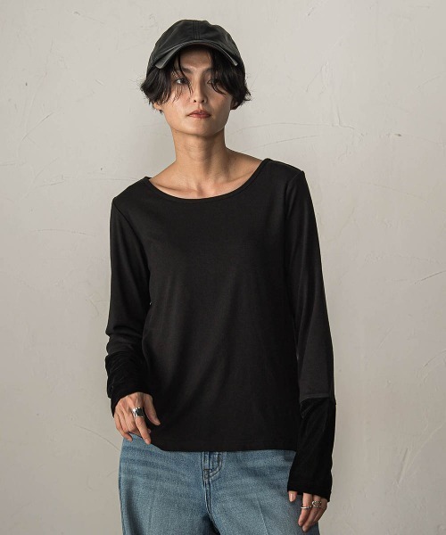 MAYSON GREY(メイソングレイ)の「ベロアカフスロングTシャツ(Tシャツ/カットソー・レディース・ブラック/オフホワイト・M)」の15枚目の写真