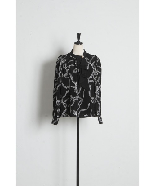 tocco closet(トッコ クローゼット)の「【ZOZO限定】リボンプリント配色フリルボウタイ長袖ブラウス(シャツ/ブラウス・レディース・ブラック/オフホワイト・M)」の14枚目の写真