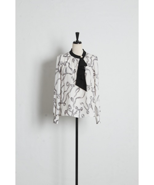 tocco closet(トッコ クローゼット)の「【ZOZO限定】リボンプリント配色フリルボウタイ長袖ブラウス(シャツ/ブラウス・レディース・ブラック/オフホワイト・M)」の15枚目の写真