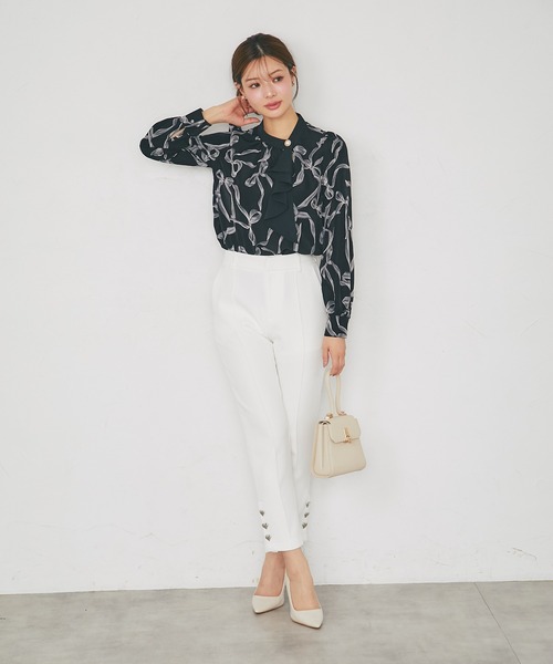 tocco closet(トッコ クローゼット)の「【ZOZO限定】リボンプリント配色フリルボウタイ長袖ブラウス(シャツ/ブラウス・レディース・ブラック/オフホワイト・M)」の9枚目の写真