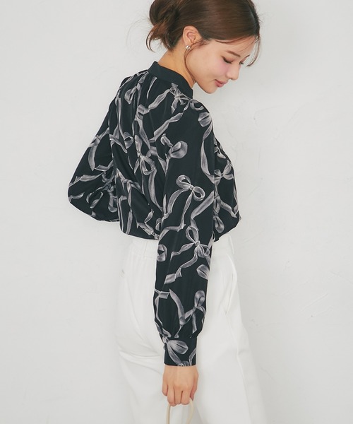 tocco closet(トッコ クローゼット)の「【ZOZO限定】リボンプリント配色フリルボウタイ長袖ブラウス(シャツ/ブラウス・レディース・ブラック/オフホワイト・M)」の13枚目の写真