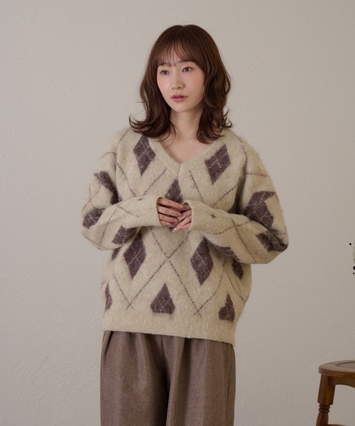 raffime(ラフィミー)の「【Raffime】アーガイルVネックニット(ニット/セーター・レディース・グレー/ベージュ・フリー)」の22枚目の写真