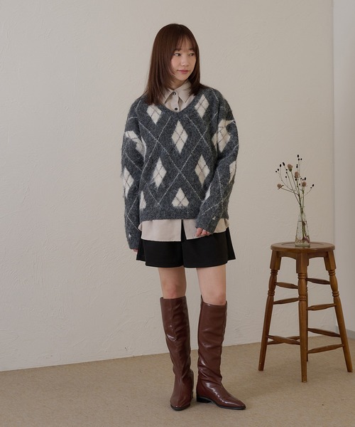 raffime(ラフィミー)の「【Raffime】アーガイルVネックニット(ニット/セーター・レディース・グレー/ベージュ・フリー)」の7枚目の写真