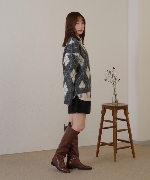 raffime(ラフィミー)の「【Raffime】アーガイルVネックニット(ニット/セーター・レディース・グレー/ベージュ・フリー)」の8枚目の写真