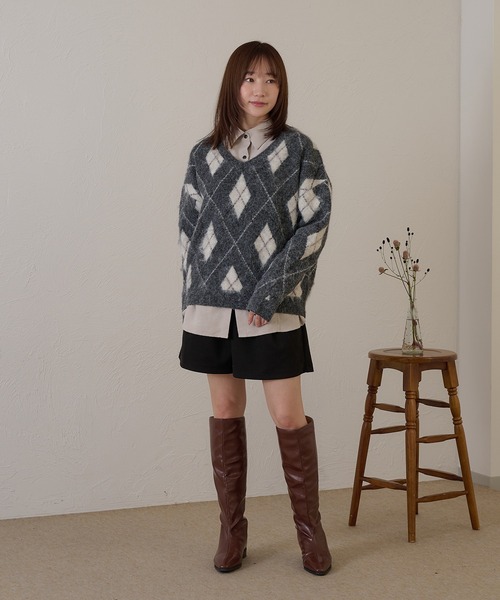 raffime(ラフィミー)の「【Raffime】アーガイルVネックニット(ニット/セーター・レディース・グレー/ベージュ・フリー)」の16枚目の写真