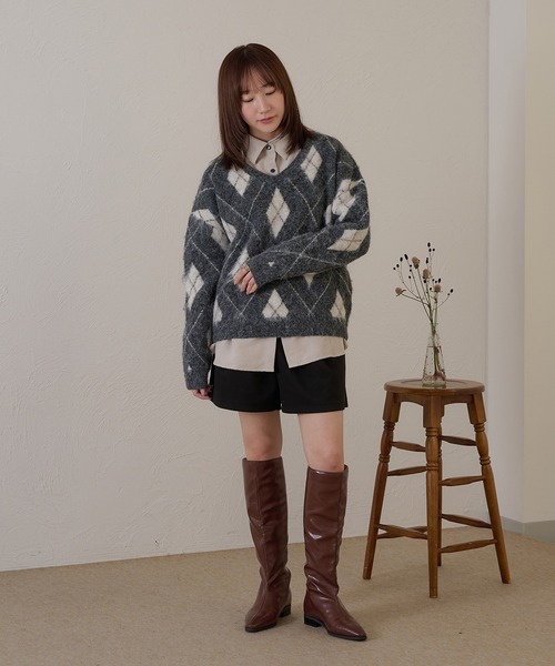 raffime(ラフィミー)の「【Raffime】アーガイルVネックニット(ニット/セーター・レディース・グレー/ベージュ・フリー)」の11枚目の写真