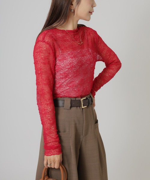 Riberry(リベリー)の「総レースシアートップス(Tシャツ/カットソー・レディース・レッド/ブラック/ブラウン/アイボリー・MEDIUM)」の19枚目の写真