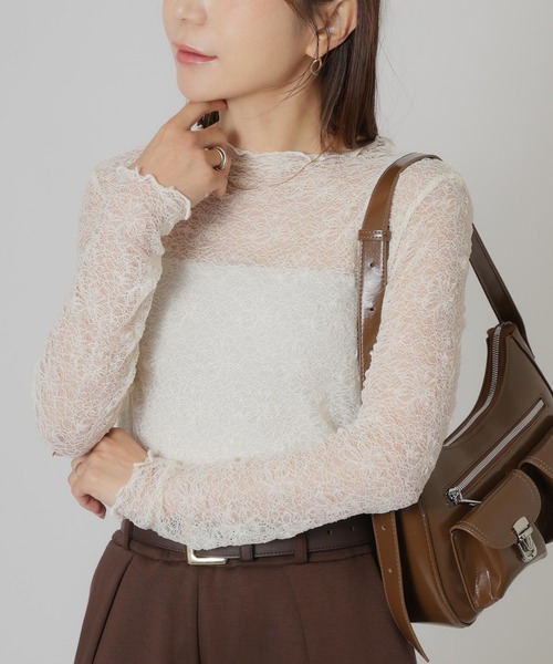 Riberry(リベリー)の「総レースシアートップス(Tシャツ/カットソー・レディース・レッド/ブラック/ブラウン/アイボリー・MEDIUM)」の5枚目の写真