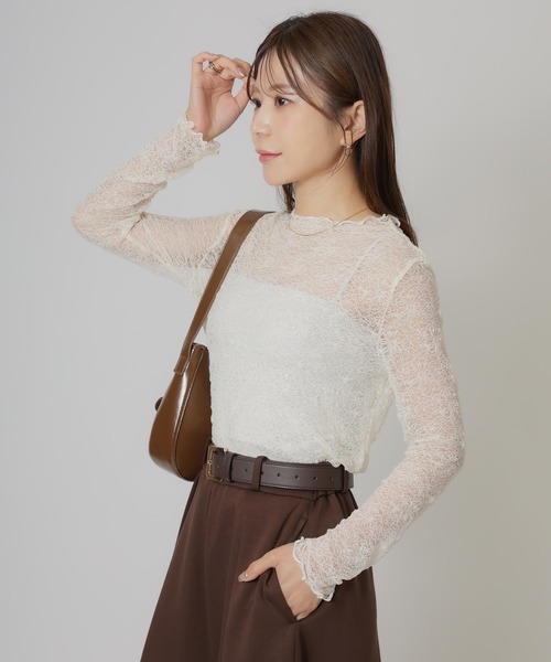 Riberry(リベリー)の「総レースシアートップス(Tシャツ/カットソー・レディース・レッド/ブラック/ブラウン/アイボリー・MEDIUM)」の6枚目の写真