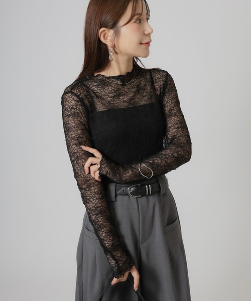 Riberry(リベリー)の「総レースシアートップス(Tシャツ/カットソー・レディース・レッド/ブラック/ブラウン/アイボリー・MEDIUM)」の9枚目の写真