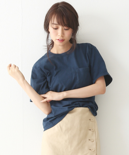 Rouge vif(ルージュヴィフ)の「Goodwear ポケット付Tシャツ(Tシャツ/カットソー・レディース・ブラック/ホワイト/ネイビー・FREE)」の3枚目の写真