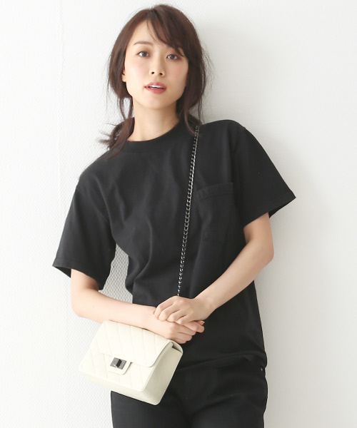 Rouge vif(ルージュヴィフ)の「Goodwear ポケット付Tシャツ(Tシャツ/カットソー・レディース・ブラック/ホワイト/ネイビー・FREE)」の1枚目の写真