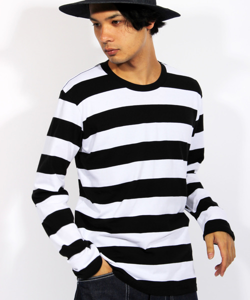 8(eight)(エイト)の「ボーダー ロング Tシャツ 長袖 Tシャツ(Tシャツ/カットソー・メンズ・ブラック×グレー/ブラック×レッド/ブラック×ホワイト・LARGE/MEDIUM)」の1枚目の写真