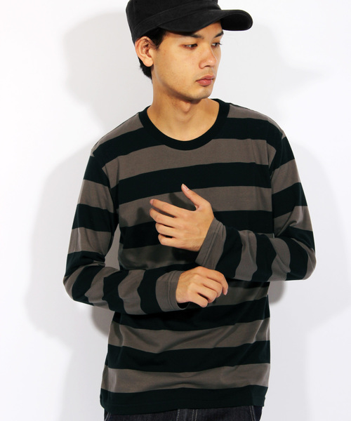 8(eight)(エイト)の「ボーダー ロング Tシャツ 長袖 Tシャツ(Tシャツ/カットソー・メンズ・ブラック×グレー/ブラック×レッド/ブラック×ホワイト・LARGE/MEDIUM)」の3枚目の写真