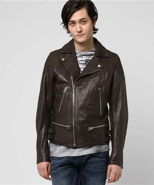 DIESEL(ディーゼル)の「00SVCJ0PANP(ライダースジャケット・メンズ・ブラック/ブラウン・SMALL/X-LARGE/LARGE/MEDIUM)」の1枚目の写真
