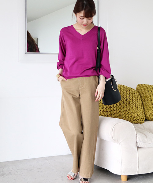 N.（N. Natural Beauty Basic）（エヌエヌナチュラルビューティーベーシック）の「コットンモダールⅢVネックニット（ニット/セーター・レディース・イエロー/パープル/ネイビー/ホワイト/グリーン・MEDIUM）」の11枚目の写真