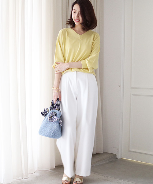 N.（N. Natural Beauty Basic）（エヌエヌナチュラルビューティーベーシック）の「コットンモダールⅢVネックニット（ニット/セーター・レディース・イエロー/パープル/ネイビー/ホワイト/グリーン・MEDIUM）」の16枚目の写真