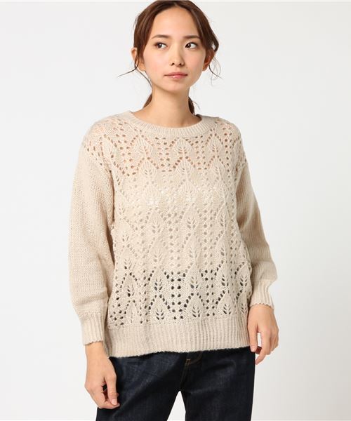 Samansa Mos2（サマンサ モスモス）の「透かし柄ニットプルオーバー（ニット/セーター・レディース・カーキ/モカ/キナリ・ﾌﾘ-）」の2枚目の写真